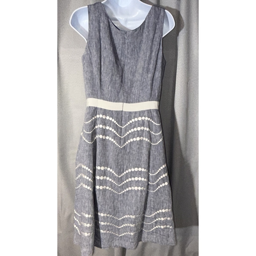 Boden Summer Fun Linen Chambray Dress Blue White Embroidered Wavy Dot US 8L - Picture 3 of 4